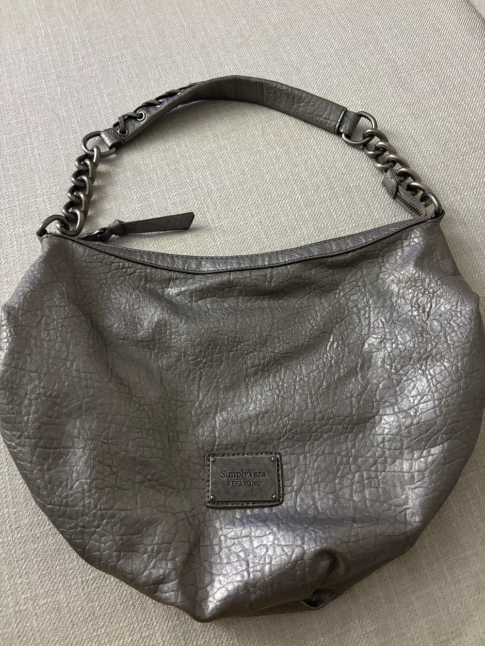Vera Wang Metallic Gray Chain-Trim Shoulder Bag